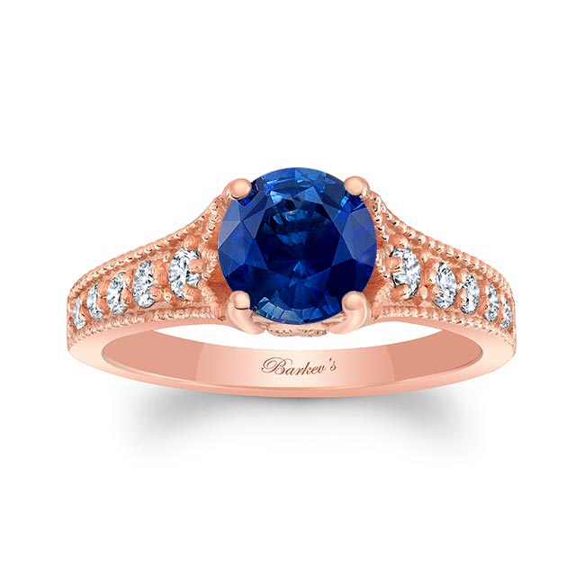 Rose Gold Blue Sapphire And Diamond Vintage Ring