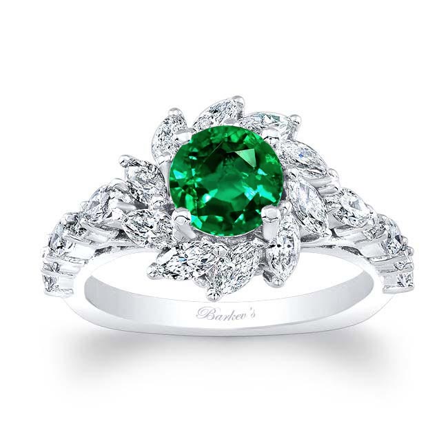 White Gold Emerald And Diamond Sunflower Engagement Ring