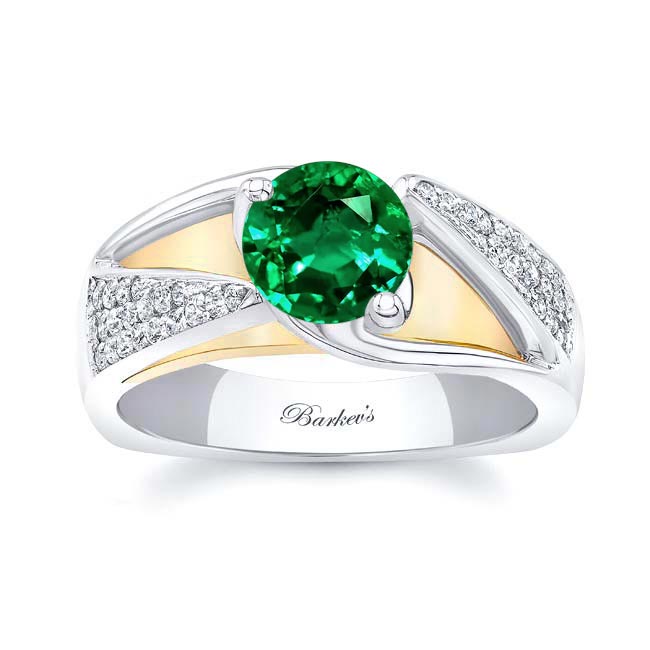 White Yellow Gold 3 Row Emerald And Diamond Ring