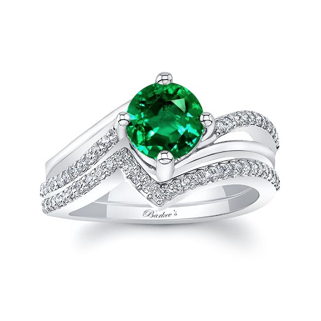 Platinum Lab Emerald And Diamond Split Shank Wedding Set