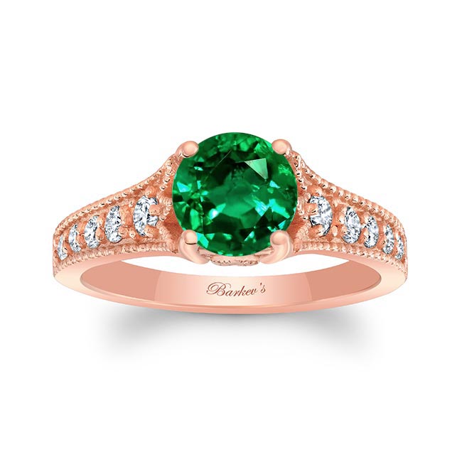 Rose Gold Lab Emerald And Diamond Vintage Ring