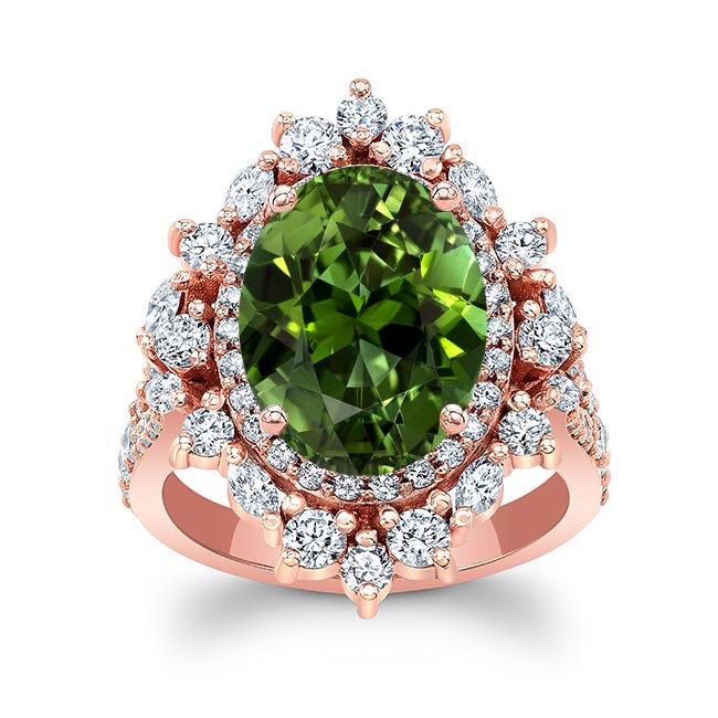 Rose Gold 5 Carat Oval Green Tourmaline Ring