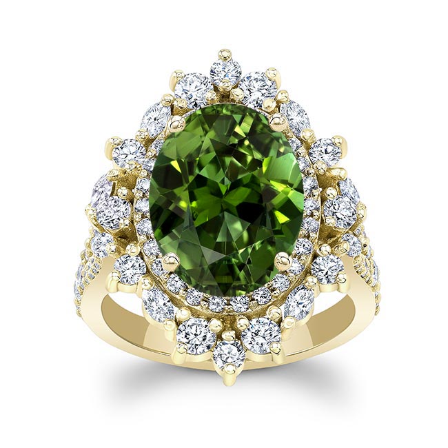 Yellow Gold 5 Carat Oval Green Tourmaline Ring