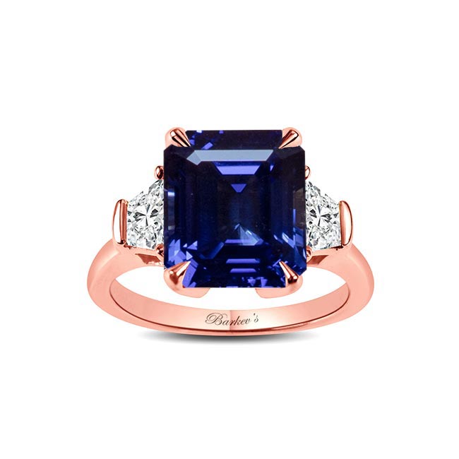 Rose Gold Emerald Cut 5 Carat Lab Blue Sapphire Ring