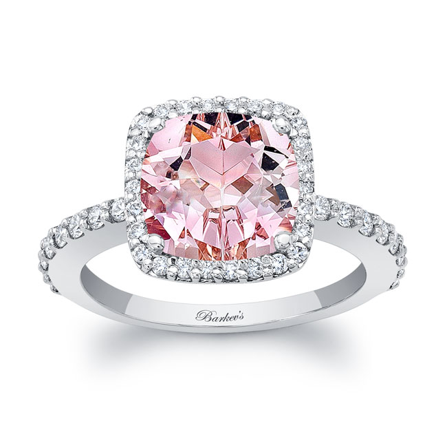 White Gold 2 Carat Cushion Cut Morganite Halo Engagement Ring