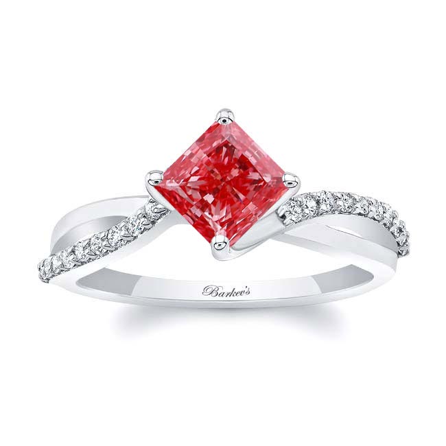 Princess Cut Lab Pink Diamond Twist Engagement Ring