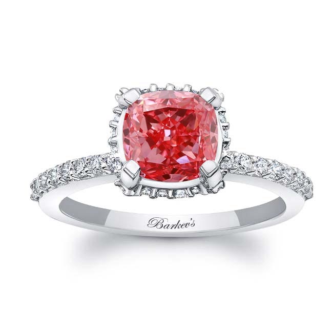 White Gold Cushion Halo Lab Grown Pink Diamond Engagement Ring