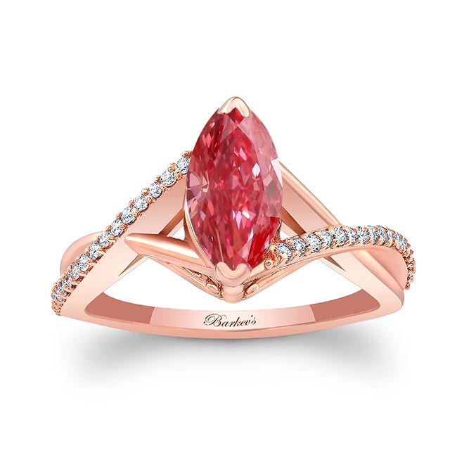 Rose Gold 1 Carat Marquise Lab Grown Pink Diamond Ring