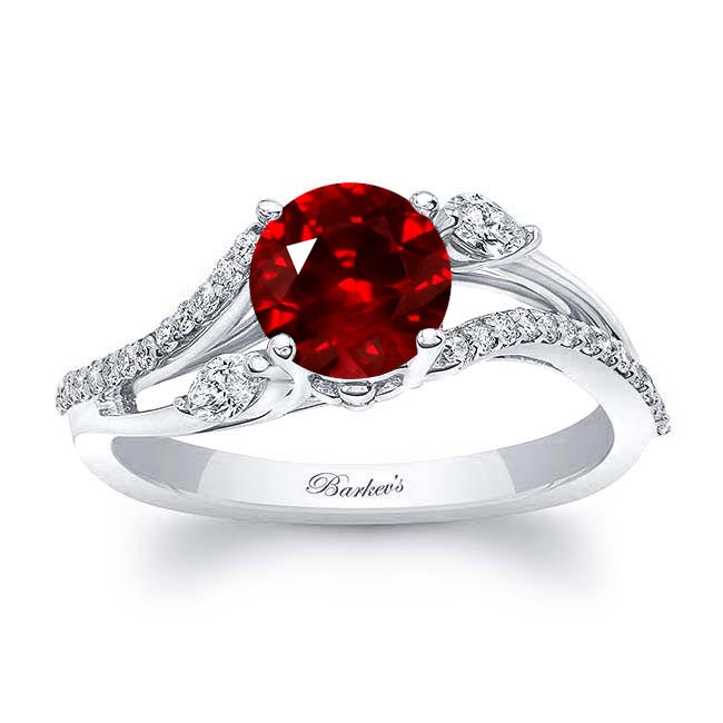 Platinum Curved Split Shank Ruby And Diamond Ring