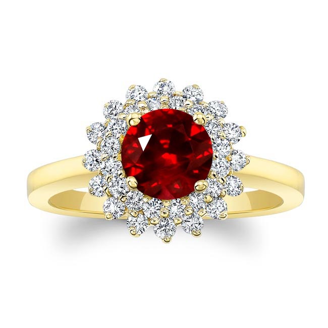 Yellow Gold Starburst Lab Ruby And Diamond Ring