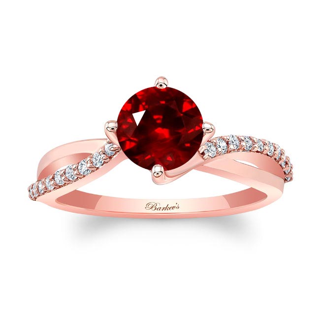 Rose Gold Twisted Lab Grown Ruby And Diamond Engagement Ring