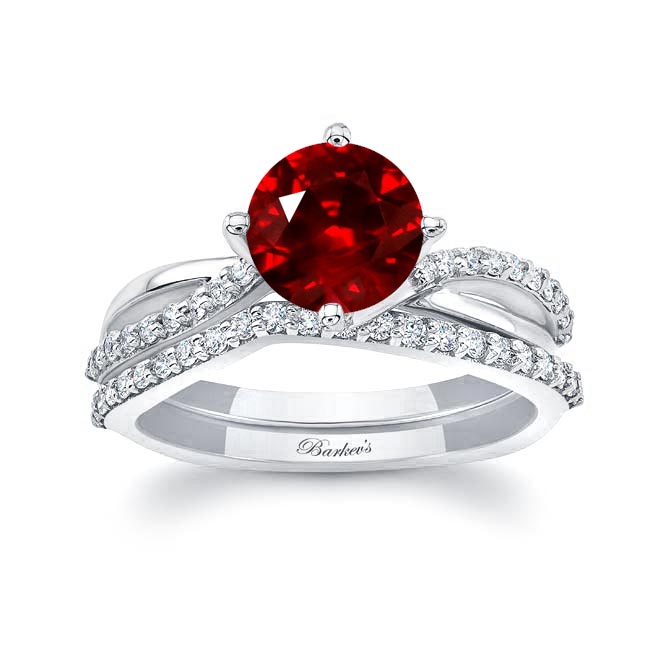 Twisted Lab Grown Ruby And Diamond Bridal Set