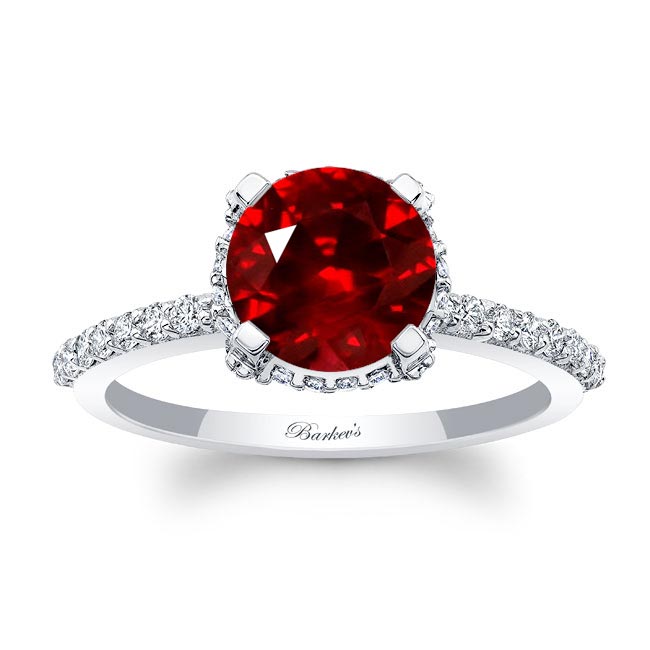 Platinum Lab Grown Ruby And Diamond Hidden Halo Ring