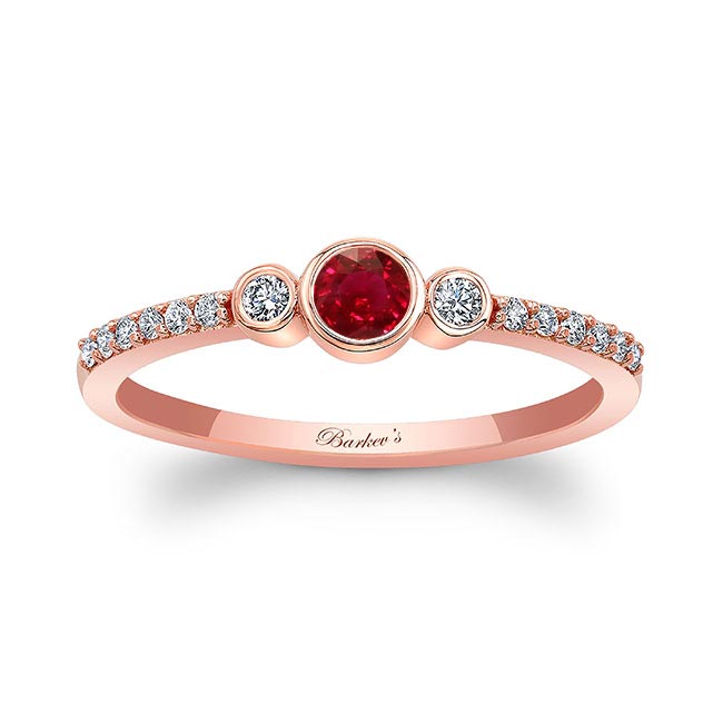 Rose Gold Mia Ruby Three Stone Diamond Promise Ring