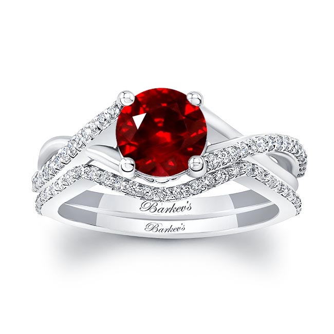 One Carat Lab Grown Ruby And Diamond Bridal Set