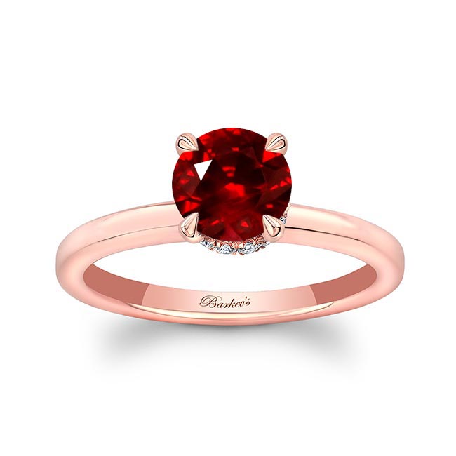 Rose Gold Round Hidden Halo Lab Grown Ruby And Diamond Engagement Ring