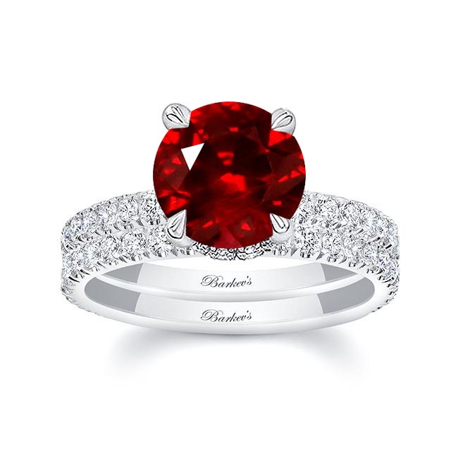 3 Carat Lab Grown Ruby And Diamond Halo Wedding Set