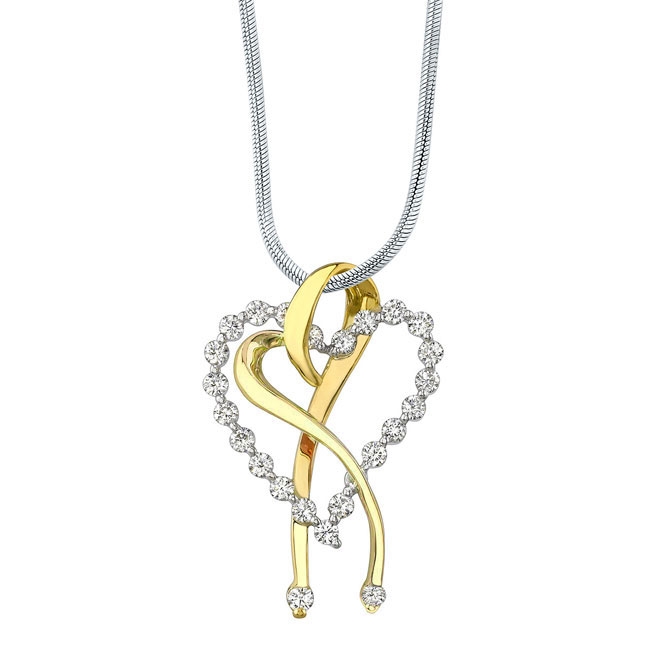 White Yellow Gold Diamond Heart Necklace 7363N