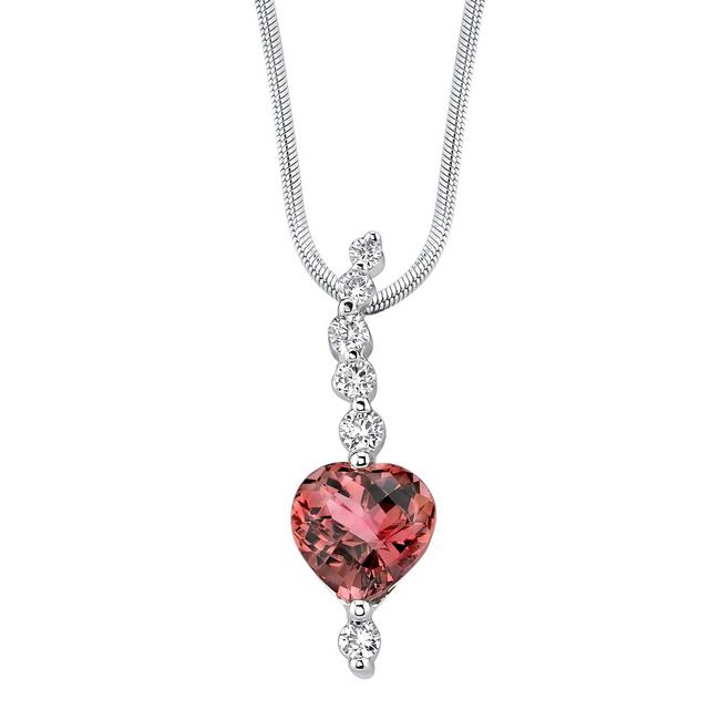 White Gold Diamond & Pink Tourmaline Necklace 7435N