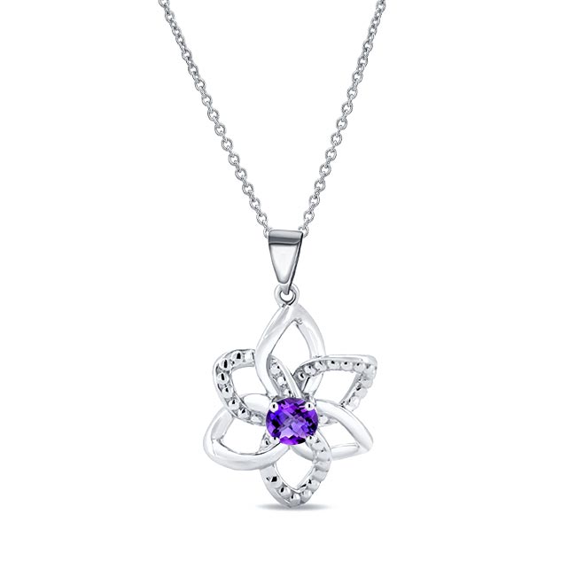 Amethyst Silver Flower Necklace