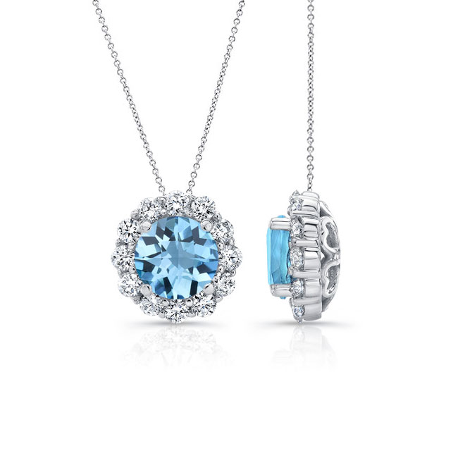 Aquamarine And Diamond Halo Necklace Image 2