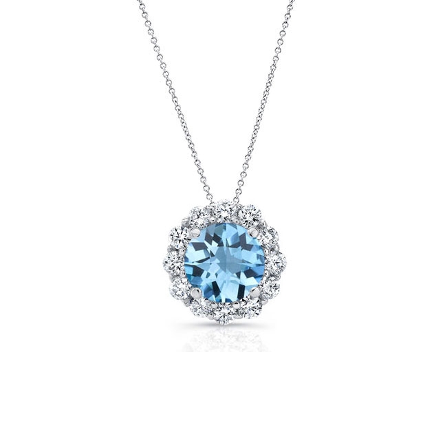 Aquamarine And Diamond Halo Necklace