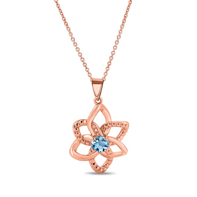 Rose Gold Aquamarine Flower Necklace