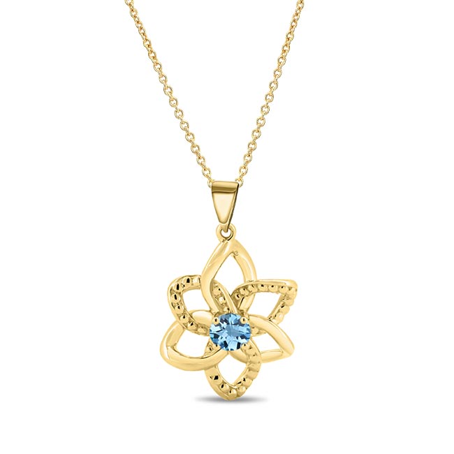 Yellow Gold Aquamarine Flower Necklace