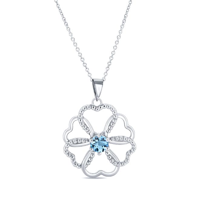 Aquamarine Silver Heart Necklace