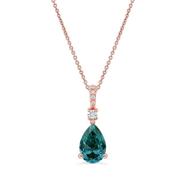 Rose Gold Pear Shape Blue Diamond Necklace