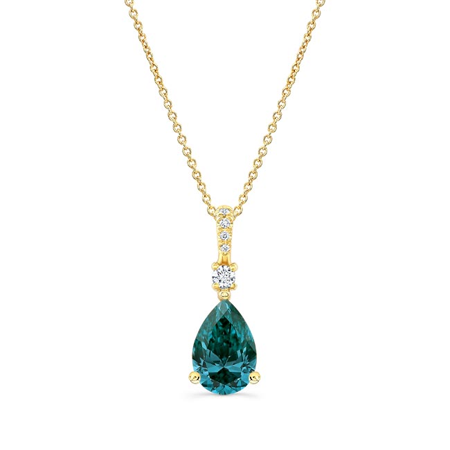 Yellow Gold Pear Shape Blue Diamond Necklace