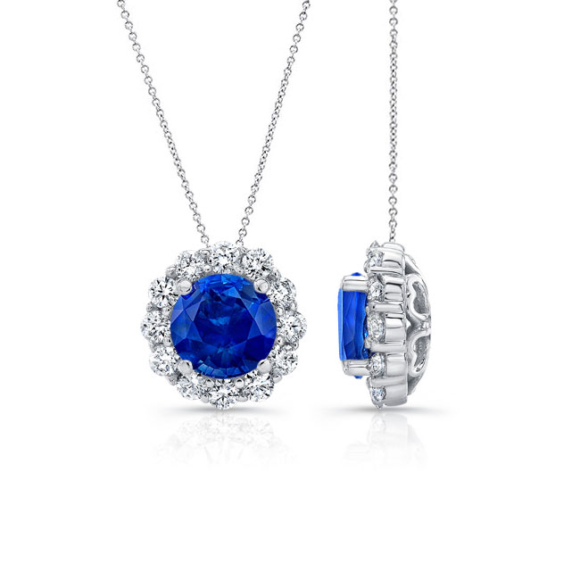 Blue Sapphire And Diamond Halo Necklace Image 2