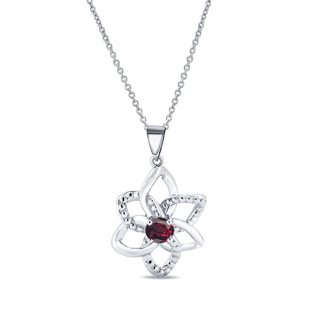 Garnet Silver Flower Necklace