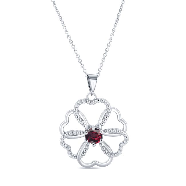 Garnet Silver Heart Necklace