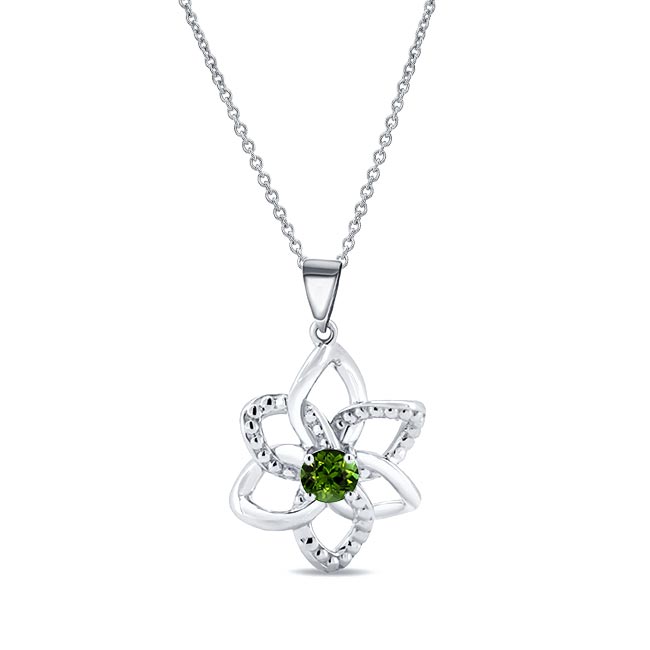 Green Tourmaline Silver Flower Necklace