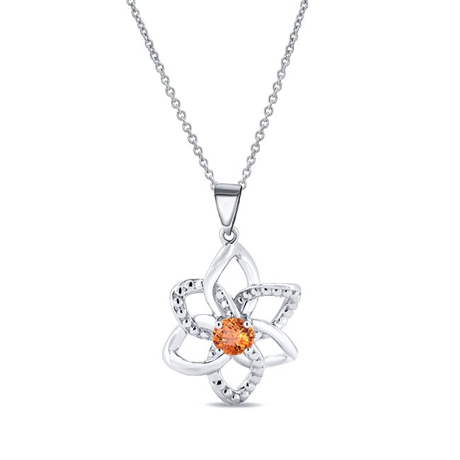 Citrine Silver Flower Necklace