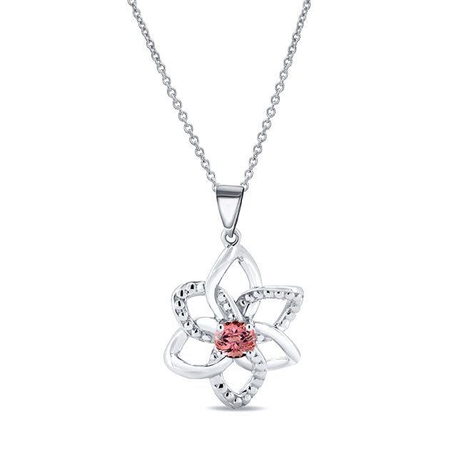 Pink Tourmaline Silver Flower Necklace