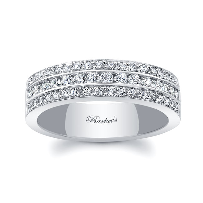 White Gold Three Row Diamond Wedding Band