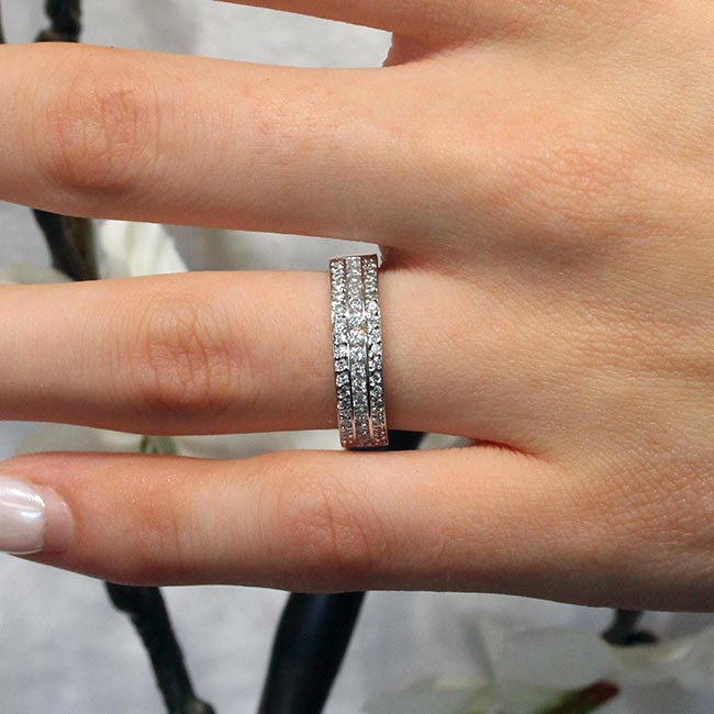 White Gold Three Row Diamond Wedding Band Image 2