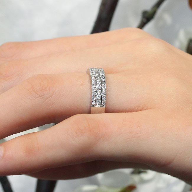 White Gold Three Row Diamond Wedding Band Image 3