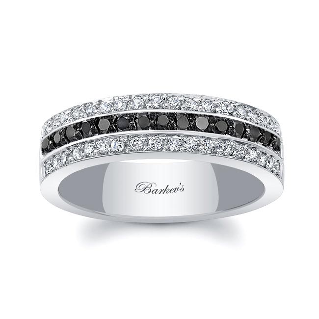 Mens Three Row Black And White Diamond Wedding Band