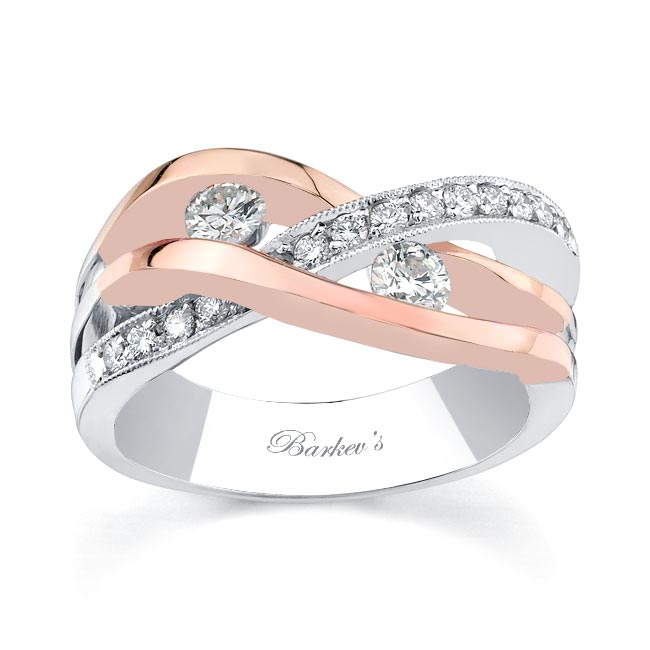 White Rose Gold Wavy Wedding Band