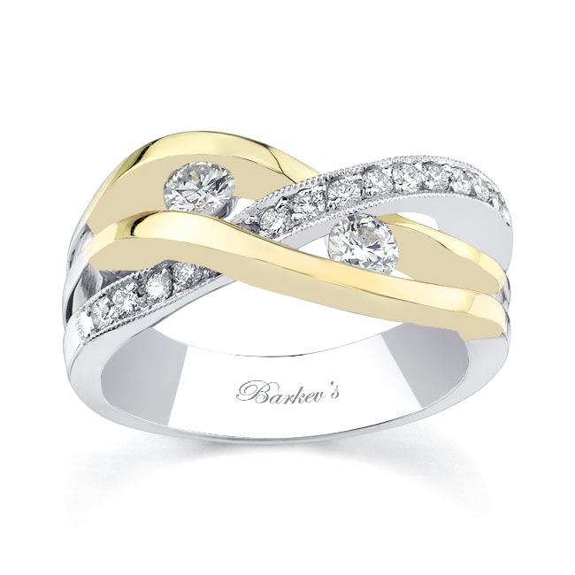 White Yellow Gold Wavy Wedding Band