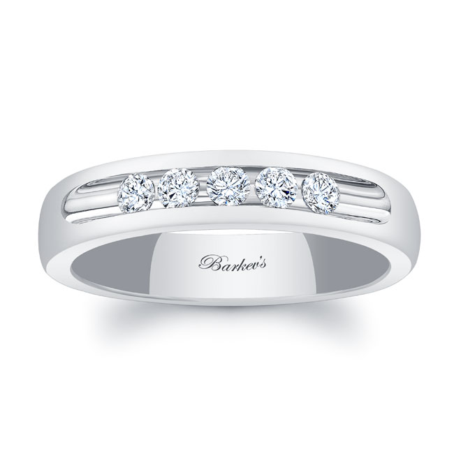 Platinum 4mm 5 Diamond Wedding Band