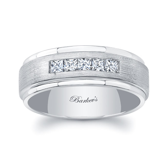 White Gold Mens Stepped Princess Cut Wedding Band