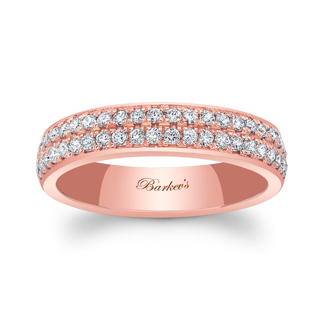 Rose Gold 4mm Two Row Domed Diamond Wedding Band