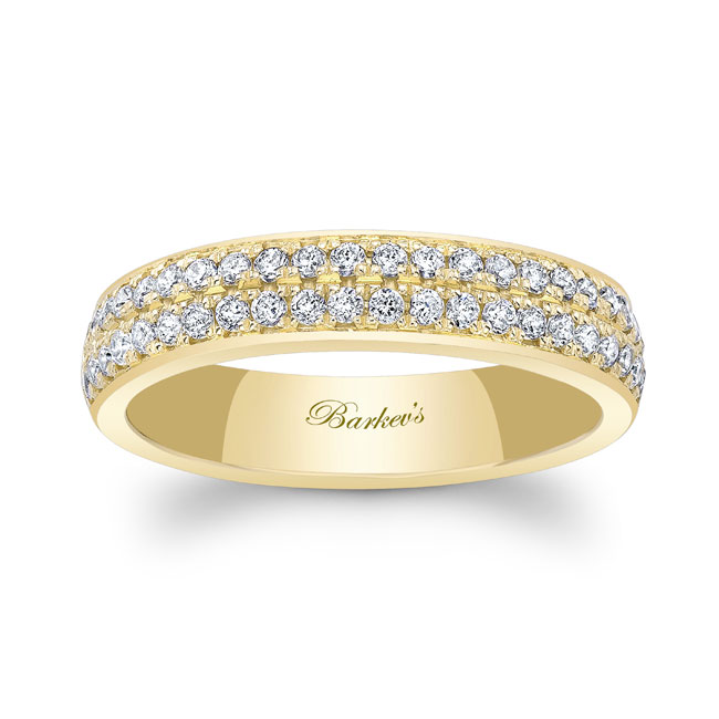 Yellow Gold 4mm Two Row Domed Diamond Wedding Band