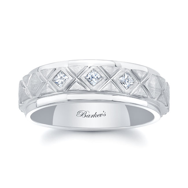 White Gold Mens X Pattern Diamond Ring