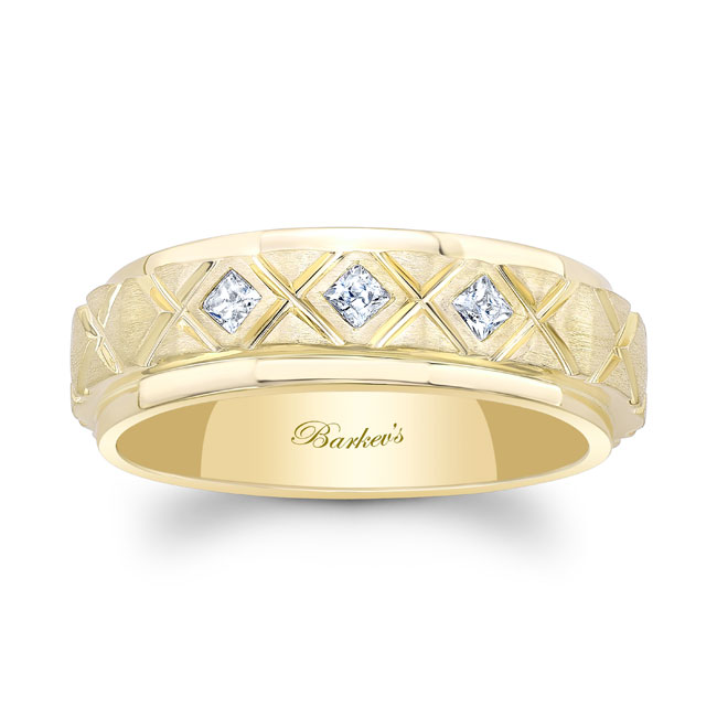 Yellow Gold Mens X Pattern Diamond Ring