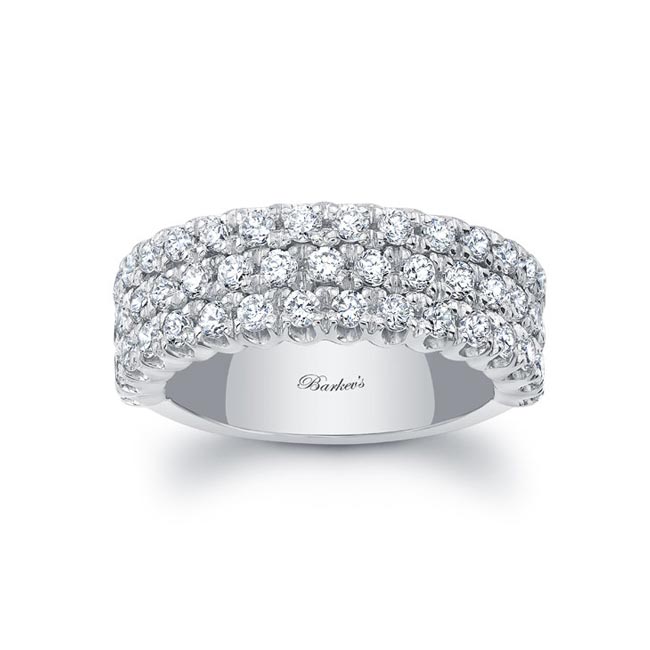 White Gold Wide Three Row Diamond Wedding Band